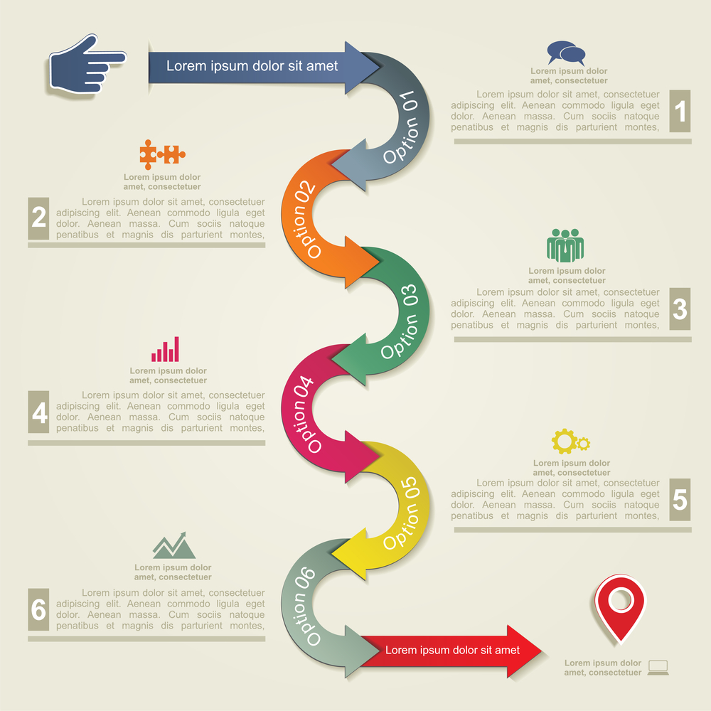 Infographic report template with arrows and icons. Vector illustration